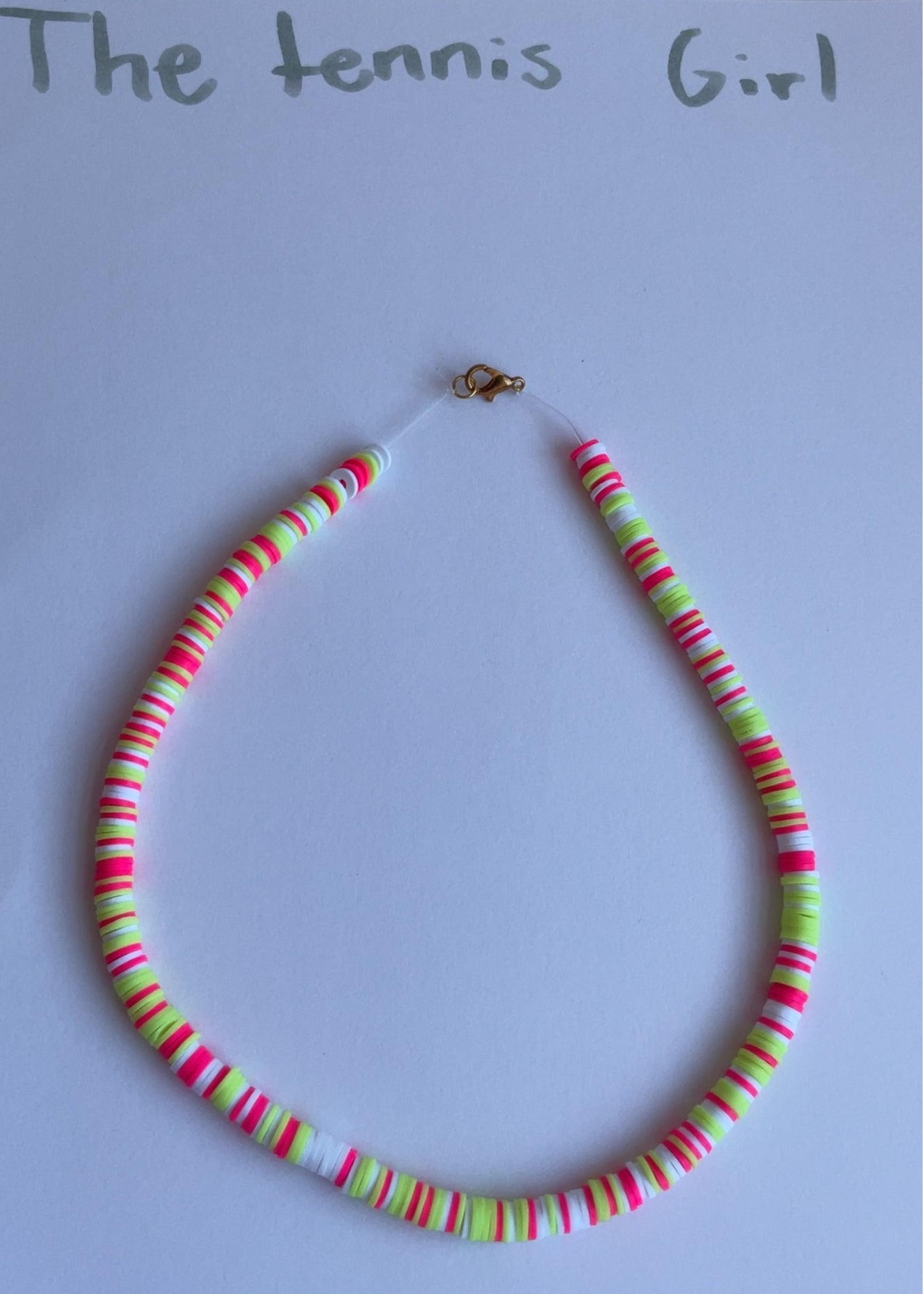 ￼ Pink, White and Green clay bead necklace ￼